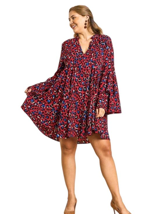 Umgee Dresses & Skirts - Umgee Red and Blue Leopard Print Boho Oversized Dress Size 1XL